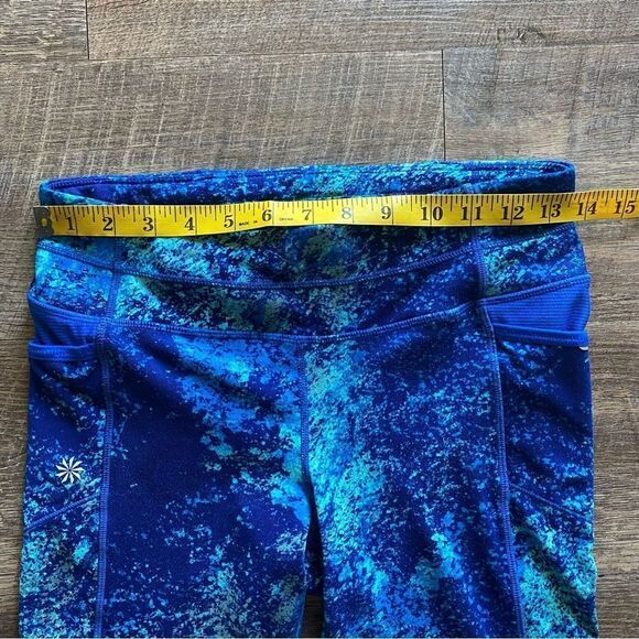 Athleta Splatter Be Free Knicker Legging Small Blue Green Workout - Picture 8 of 12